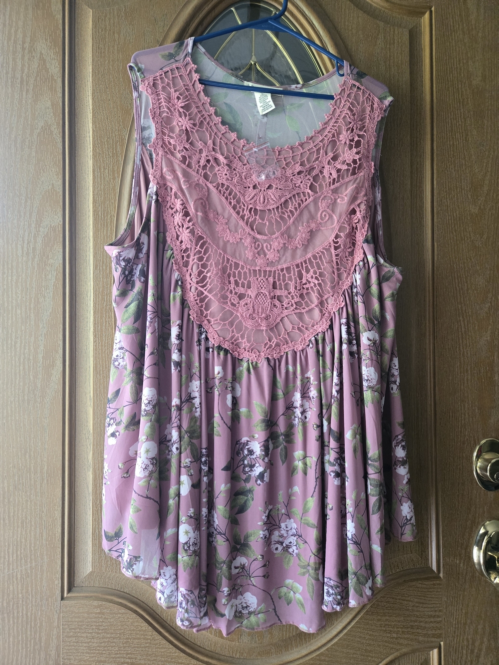 Crochet Yoke Floral Swing Tunic - Mauve Pink